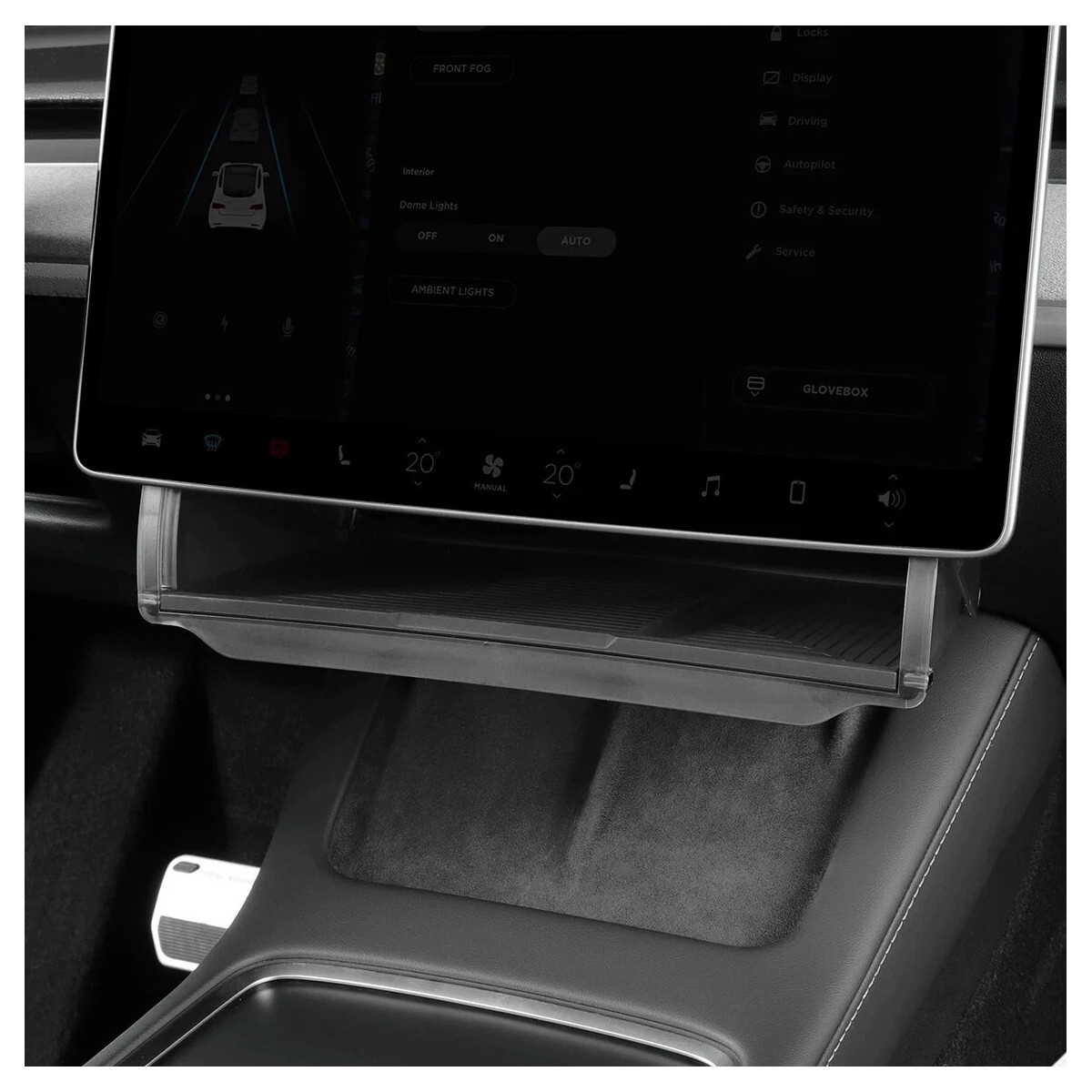 Foldable under-screen organiser for Tesla Model 3 2024+ and Model Y 2025+