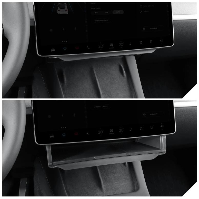 Organizador dobrável sob o ecrã para Tesla Model 3 2024+ e Model Y 2025+