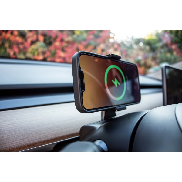 Steering wheel mounted phone holder with charger for Tesla Model 3 and Model Y
