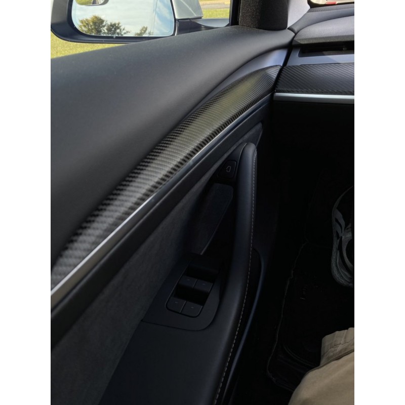 Acheter 3 pièces/ensemble pour Tesla Y modèle fibre de carbone voiture  volant revêtement d'habillage cadre autocollant décoratif voiture intérieur  style accessoires