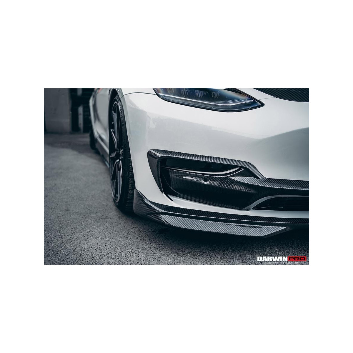 Carbon frontkofangerindsats sæt DarwinProAERO V1 til Tesla Model 3
