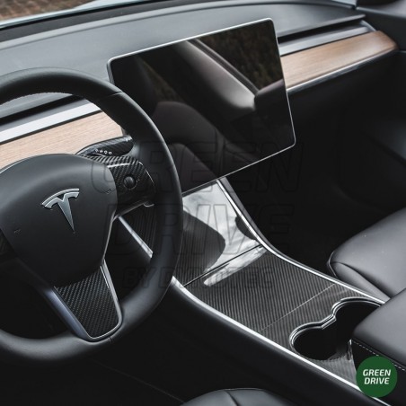 Carbonfaser Newl Tesla Model 3 Konsolenfolien-Set Schwarz Gebürsteter Stahl 