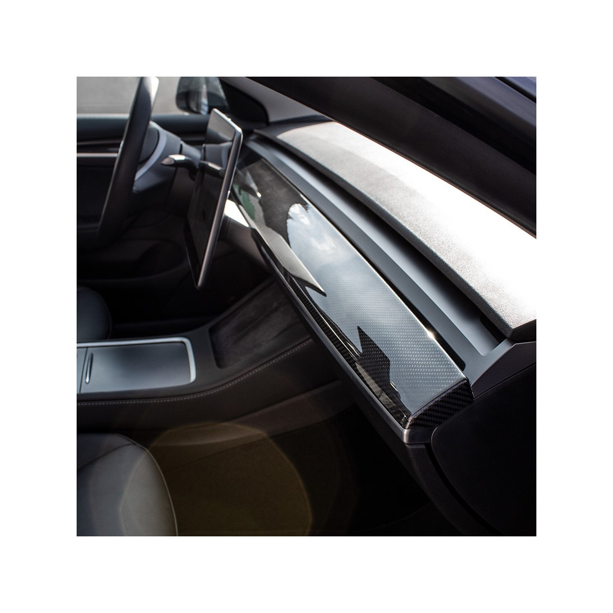 Instrumentbrætindsats i kulfiber til Tesla Model 3 2019-2023 og Model Y 2022-2024