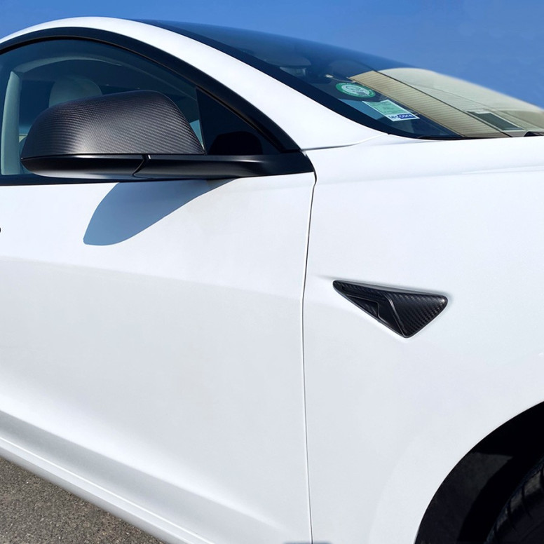 Täysin peittävä hiilikuituinen sivukameran suojus - Tesla Model S, X, 3 ja Y