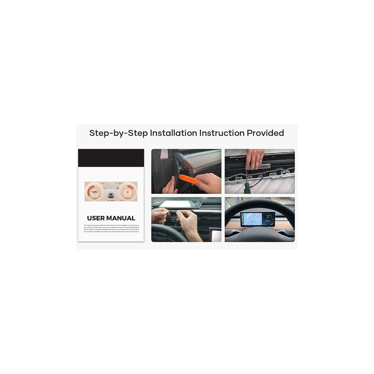 Langaton AppleCar- ja Android Auto -yhteensopiva kuljettajan näyttö Tesla Model 3 ja Model Y