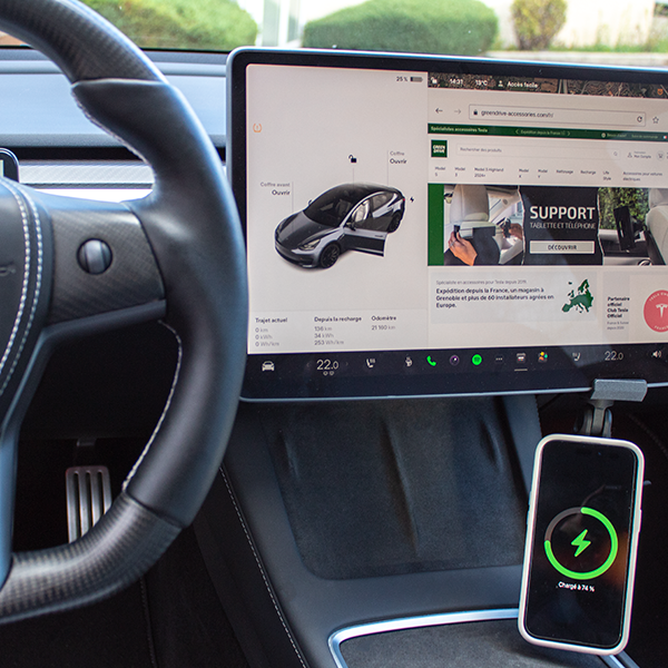 Suporte para carregador de telemóvel MagSafe com protecção de ecrã para Tesla Model 3 e Model Y