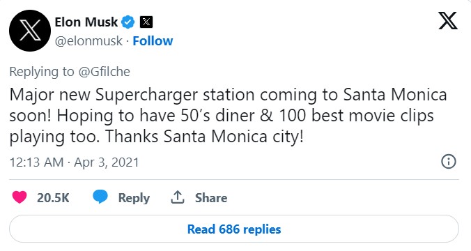 Tesla's Diner and Drive-In Movie Supercharger Station